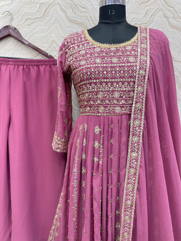 Outstanding Sequence Work Pink Color Nayra Cut Kurta Set