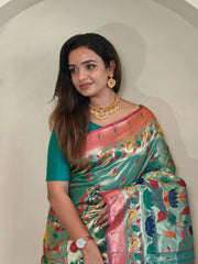 Blissful Paithani Silk Sky Blue Color Saree