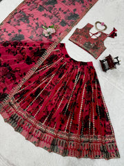 Marriage Special Flower Print Red Color Lehenga Choli