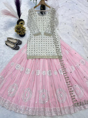 Function Wear White Color Top With Lehenga Choli