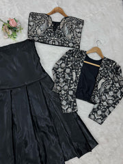 Attractive Tapeta Silk Black Color Lehenga Choli With Koti