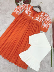 Ravishing Pink Color  Embroidery Work Palazzo Suit
