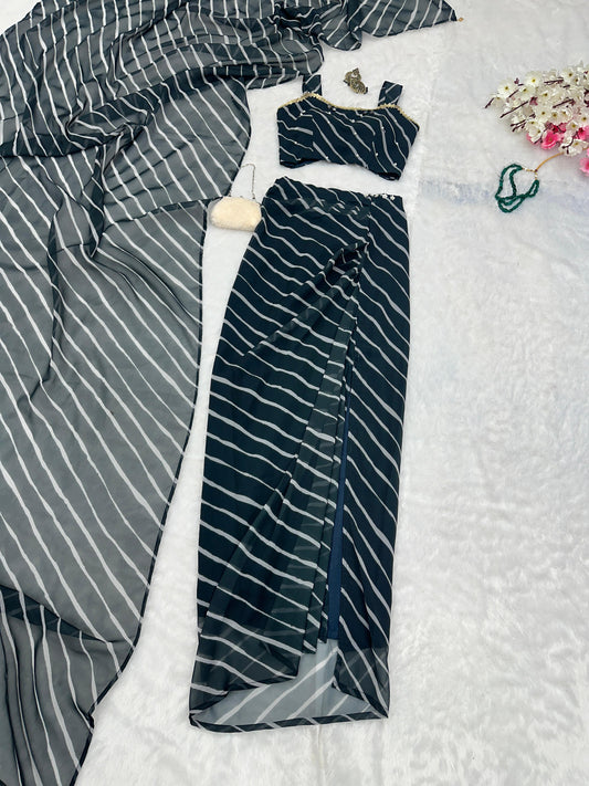 Exclusive Black Color Draped Skirt With Top & Dupatta