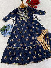 Beautiful Reyon Navy Blue Color Gown