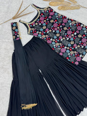 Pretty Black Georgette Sequence Work Sharara Suit