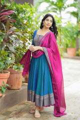 Blissful Vichitra Silk Sky Blue Color Gown