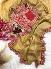 New Wedding Wear Mustard Color Gold Soft Saree