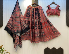 Ravishing Red Color Printed Kodi Lace Lehenga Choli