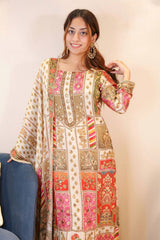 Multi Color Chinon Silk Digital Printed Straight Salwar Suit