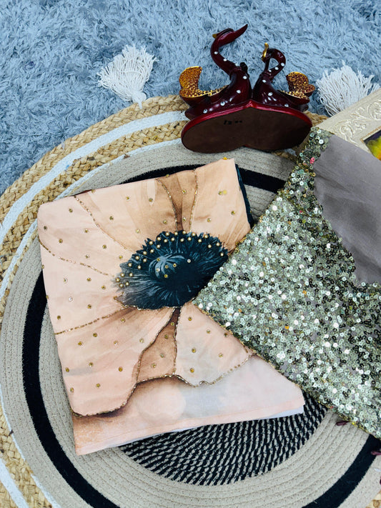 Lovely Floral Print Multicolor Saree