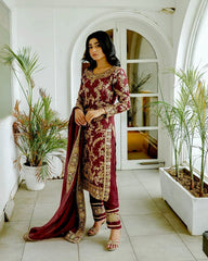 Preferable Maroon Color Embroidery Work Salwar Suit