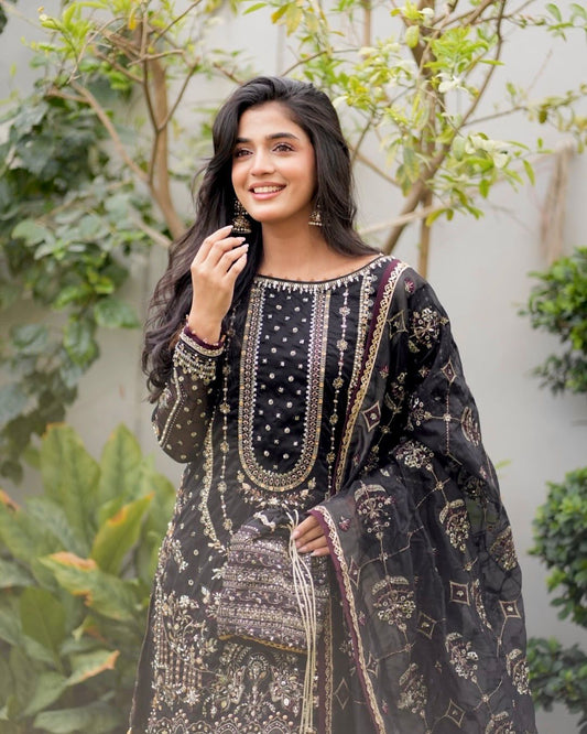 Ravishing Black Color Work Georgette Sharara Suit
