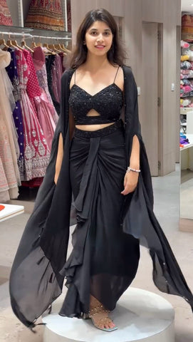 Good Looking Black Color Dhoti Suit With Shrug