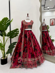 Marriage Special Flower Print Red Color Lehenga Choli
