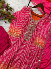 Precious Embroidery Work Pink With Orange Color Salwar Suit
