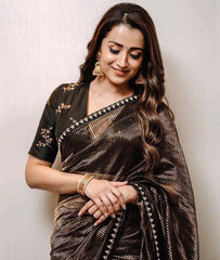 Party Wear Black Color Gold Zari Saree