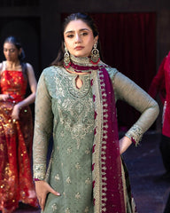 Fantastic Green Color Embroidery Work Top with Palazzo Suit