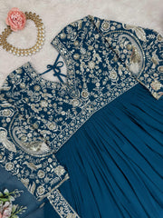 Designer Heavy Work Navy Blue Color Gown