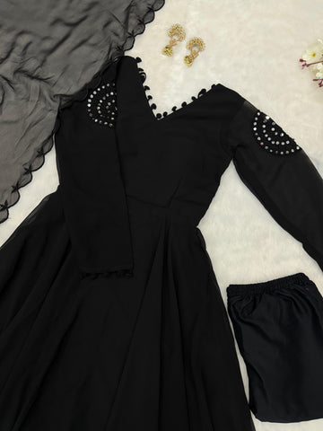 Precious Georgette Mirror Work Black Color Anarkali Gown