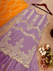 Gorgeous Purple Georgette Sequence Work Sharara Suit