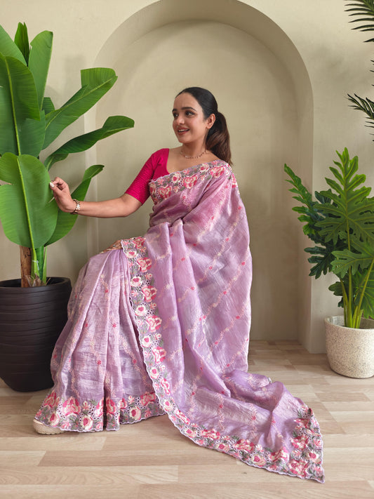 Beautiful Crush Silk Lavender Color Saree