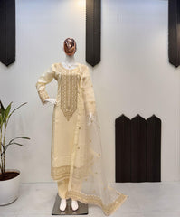 Fabulous Roman Silk Cream Color Salwar Suit