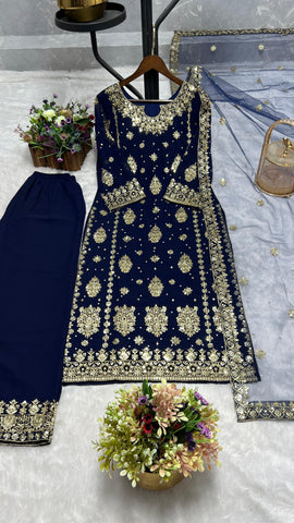 Function Wear Heavy Work Navy Blue Palazzo Suit