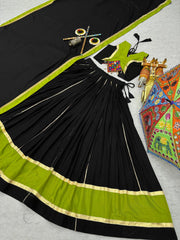 Navratri Festival Black Cotton Gamthi Work Lehenga Choli