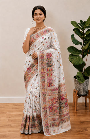 Beautiful Musterd Pashmina Silk Rajwadi Work Saree