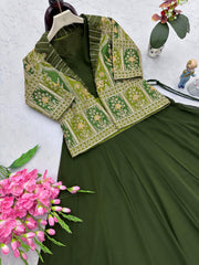 Adorable Silk Green Color Lehenga Choli With Koti