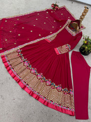 Captivating Red Georgette Embroidery Work Gown