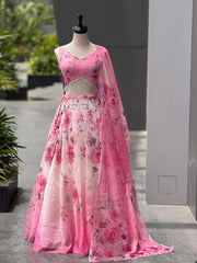 Glorious Pink Organza Digital Printed Lehenga Choli