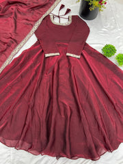 Good Looking Fandy Silk Wine Color Gown