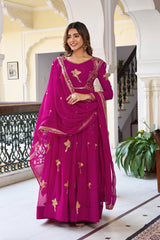 Marvelous Pink Georgette Thread Work Gown