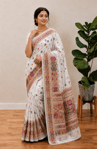 Beautiful Musterd Pashmina Silk Rajwadi Work Saree