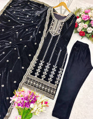 Awesome Black Color Velvet 5mm Sequence Work Salwar Suit