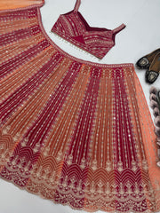 Multicolor Real Mirror Hand Work Bridal Lehenga