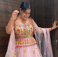 Light Pink Wedding & Party Wear Light Pink Double layer net lehenga Choli