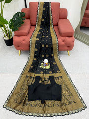 Occasion Wear Sequence Lace Work Black Color Saree