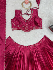 Wedding & Party Wear Satin Silk Pink Color Lehenga Choli