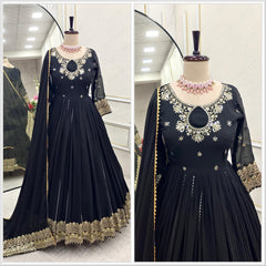 Stylish Black Georgette Sequence Work Gown