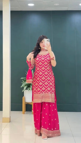Exclusive Pink Color Sequence Work Georgette Sharara Suit
