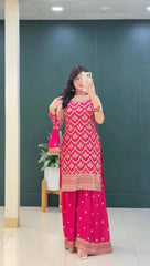 Exclusive Pink Color Sequence Work Georgette Sharara Suit