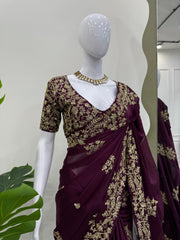 Wedding Wear Rangoli Silk Wine Color Saree