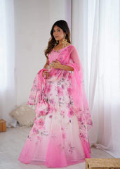 Glorious Pink Organza Digital Printed Lehenga Choli