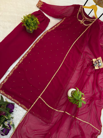 Designer Maroon Georgette Embroidery Work Palazzo Suit