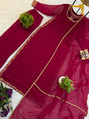 Designer Maroon Georgette Embroidery Work Palazzo Suit
