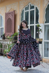Outstanding Pure Cotton Black Color Gown