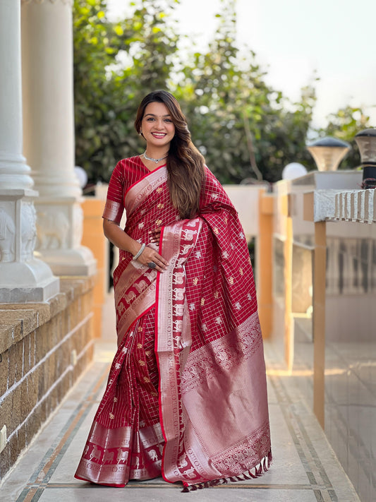 Good Looking Soft Silk Red Color Saree