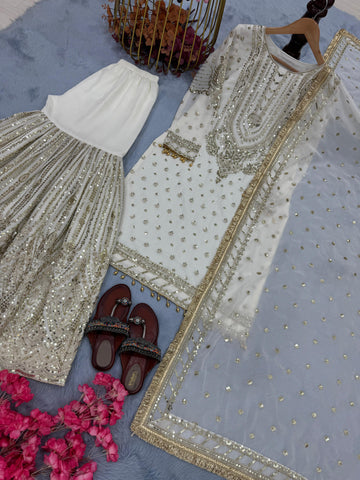 Designer Maroon Georgette Sequence Work Sharara Suit
